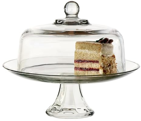 Anchor Hocking Presence Footed Cake Set with Dome (2 piece, all glass, dishwasher safe) , Color - Clear/Presence