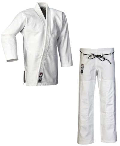 Ju-Sports Ju-Jutsu Anzug Pearl Pure Weiß A1 I Edler Jujutsu Anzug für Erwachsene I Klassisch schmaler BJJ Gi Herren I Doppelt verstärkter Brust- & Schulterbereich I 100% Baumwolle