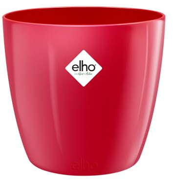 elho Brussels Diamond Rund 14 - Blumentopf für Innen - Ø 13.6 x H 12.5 cm - Rot/Lovely Rot