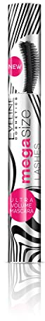 Eveline Cosmetics Mega Size Volumizing & Lengthening Mascara - Double Brush Silicone Wand for Clump-Free Application, 10ML