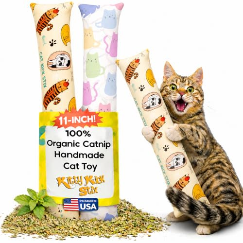 Kitty Kick Stix Set of 2 (11) - Durable Kicker Cat Toy - Catnip Kicker for Cats & Kittens - Interactive Toys for Cats - Cat Kick Stick - 100% Potent Organic Catnip for Indoor Cats