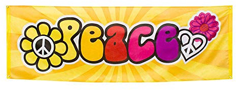 Boland 44503 - Striscione Pace, Dimensioni 74 x 220 cm, Pace, Fiore, Flower Power, Poliestere multicolore, Striscione, Decorazione, Motto della festa, Decorazione da appendere