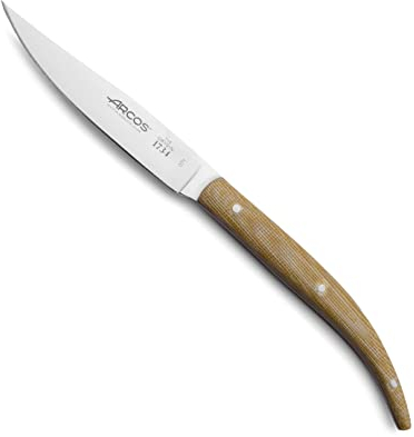 Arcos Cuchillos Mesa - Cuchillo Carne Mesa - Hoja Acero Inoxidable Nitrum 4 - Lleneu cocina y mesa con estilo - Ideal para filetear - Mango Micarta Color Marrón.