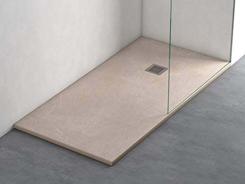 Plato Ducha Resina Efecto Pizarra Extraplano, Resistente al Rayado y Alta Durabilidad, Fácil Instalación y Limpieza y Muy Agradable al Tacto 80x120 Crema