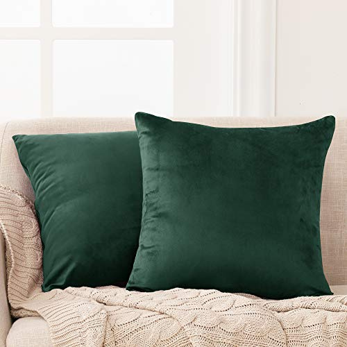 Deconovo Set of 2 Home Decoration Crushed Velvet Cushion Covers 30cm x 50cm 12x20 Inches Throw Pillow Cases Cushion Covers for Garden Chairs Emerald