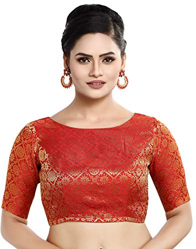 Madhu Fashion Women's Traditional Rich Banaras Brocade Readymade Saree Blouse (36, Red)