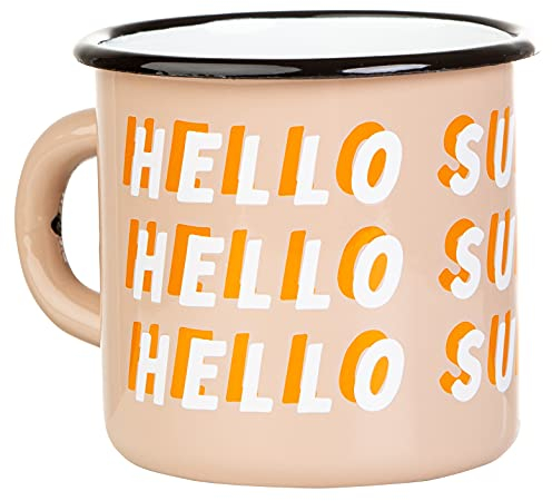 MUGSY Emaille Tasse, Retro Hello Sunshine, 300ml, Outdoor Ausrüstung, bruchfest & leicht