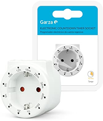 Garza - Programmatore elettronico a spina con conto alla rovescia (da 10 min. a 12 ore), bianco