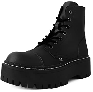 T.U.K. Black TUKskin Double Decker Boots for Men & Women, 7 Eye Lace Up Platform Boot US 10 Women/8 Men