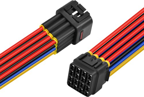 16 Pin Connector Waterproof Electrical Plug Automotive Wire Pigtail Cable for Car Vehicle Motorcycle, Trucks, Boats, Trailers, Electric Vehicle, Household Yard Lighting Systems