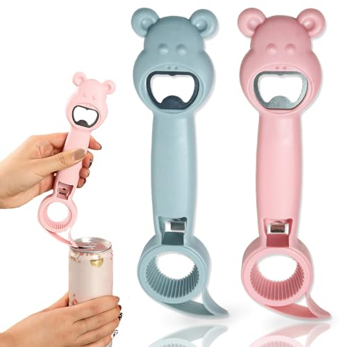 JOAOXOK 2Pcs Cute Rabbit Ear-Shaped Bottle Opener, Stainless Steel & Polypropylene, 4-in-1 Multifunctional Can Opener for Jelly Jars, Wine, Sauce Bottles, Beer