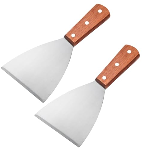MEETOZ Griddle Scraper 2Pcs, Stainless Steel 8.7in Slant Edge Metal Grill Scraper Chopper for Food Service & Cleaning Supplies, Perfect for Dough Pancake Pizza Home Baking Cooking, Dishwasher Safe