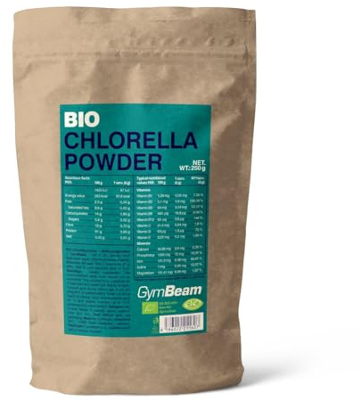 GymBeam Clorella BIO in Polvere 250g, Chlorella Vulgaris, Ricca di Proteine Vegetali, Vitamine B2, B3, B12, D e Ferro, Supporta la Detossinazione del Corpo, la Salute di Ossa e Denti