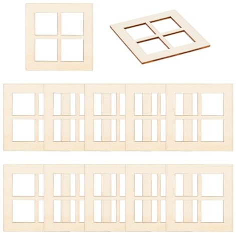 OLYCRAFT 20 Piezas Ventana de Madera en Miniatura Marco de Ventana en Miniatura Adornos de Jardín Mini Marco de Ventana para Casas en Miniatura Decoración Accesorios de Muebles - 7x7cm