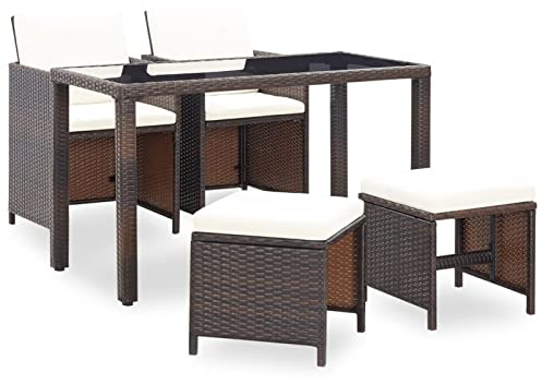 SECOLI Rattan gartenmöbel Set 4 Personen Sitzgruppe Outdoor gartenmöbel Set 4 stühle mit Tisch Garten sitzgruppe 4 Personen Lounge Möbel Outdoor Rattan sitzgruppe-Braun-5-tlg