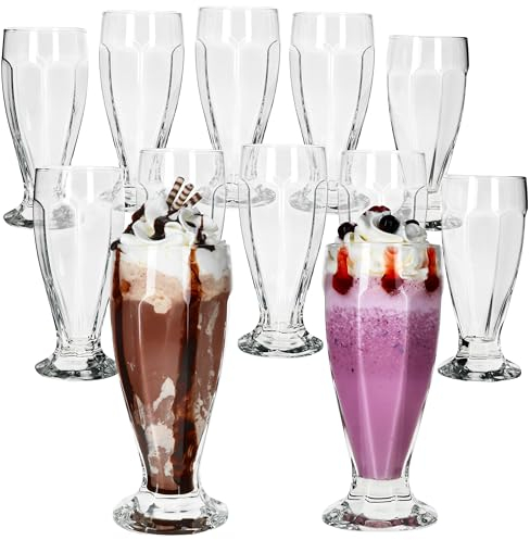 MamboCat 12er Set hohe London Eisbecher mit Fuß aus Glas I 350 ml I konische Gläser mit Relief für Dessert, Milch-Shakes, Eiskaffee, Cocktails & Früchte