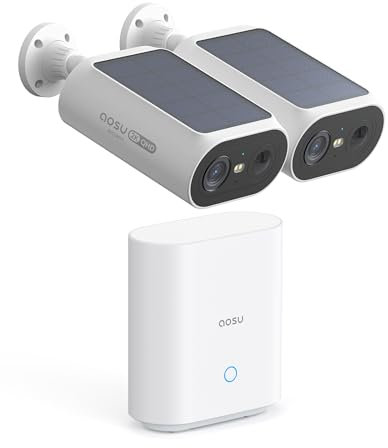 aosu 2K Security Camera Outdoor Wireless, 2 Cam-Kit with Home Station, No Monthly Fee with Integrated Solar Panel, Forever Power, No Blind Spot Home Security, 32GB Local Recording [Energy Class A+++]
