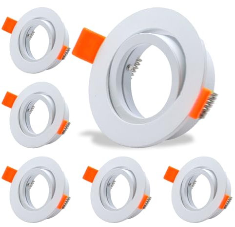 COOINJOY 6X Modern GU10 Downlights for Ceiling, Round Brushed Matt White Aluminum Frame for Recessed Ceiling Lights, Tilt Swivel Spotlight - External Dimensions: 80mm, Cut-Out Hole Size:68-80 mm