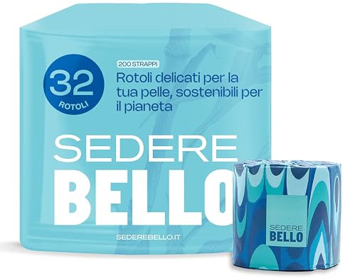 Sedere Bello – Carta Igienica ecologica | 3 Veli, Senza Plastica, 100% Bambù, Super Morbida, Resistente e Sostenibile (32 Rotoli, Rotoli Eco)