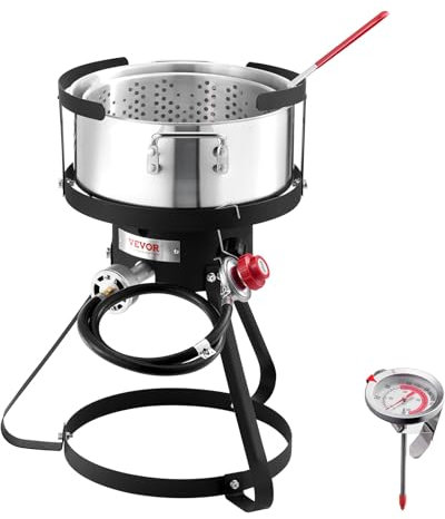 VEVOR Friteuse à poisson et ailes 9,35 l, kit de friteuse au propane en aluminium, friteuse extérieure pour fruits de mer avec thermomètre, passoire et brûleurs au propane 54000 BTU pour patio camping