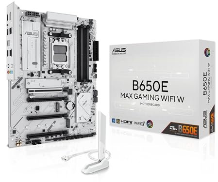 ASUS B650E MAX GAMING WIFI W, AMD ATX Motherboard, 8+2+1 Phase Power, DDR5 Slot, PCIe 5.0, 3 M.2 Slots, Wi-Fi 6E, Realtek 2.5Gb, DisplayPort, HDMI, USB-A and USB-C 10Gbps, Aura Sync, White