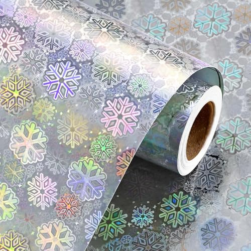 Wikadlik Mini rouleau de papier cadeau flocon de neige argenté pour Noël, hiver, fêtes de fin d'année, 43 cm x 10 m