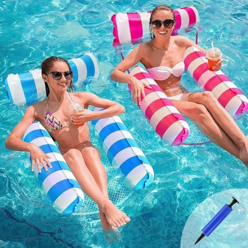 2 Pack Multi-Functional Inflatable Pool Hammocks: 4-in-1 Floating Loungers for Adults with Air Pump – Perfect for Pool, Lake & Beach Relaxation