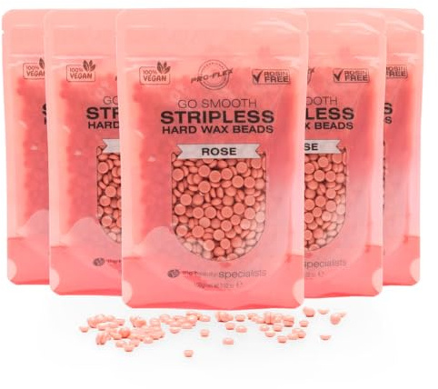 Rio Go Smooth Hard Wax Beads 500g, Stripless Depilatory Waxing, No Strip Needed, Full Body, Face & Bikini Line Stripless Beads, Rosin Free - Rose - Pack of 5 x 100g