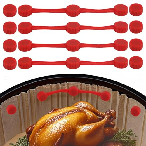 Gosknor 4 Sets Silikon-Magnetclips für das Backpapier in der Heißluftfritteuse, Sichere Fixierung Hitzebeständig Verhindert Papierverbrennungen Passend für alle Heißluftfritteusen (Rot)