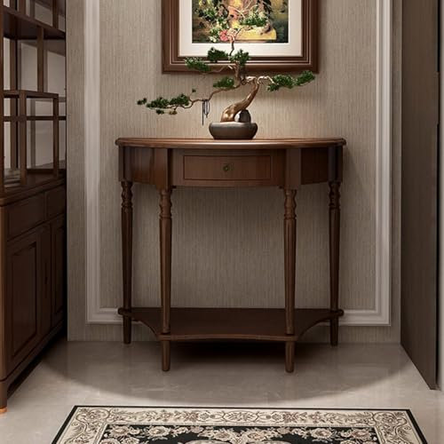SEIFE console Demi-Lune en Bois Massif avec Tiroirs, Table Canapé Demi-Ronde, Décoration Couloir et Entrée (Dark Walnut, 23.6x11.8x31.5in)