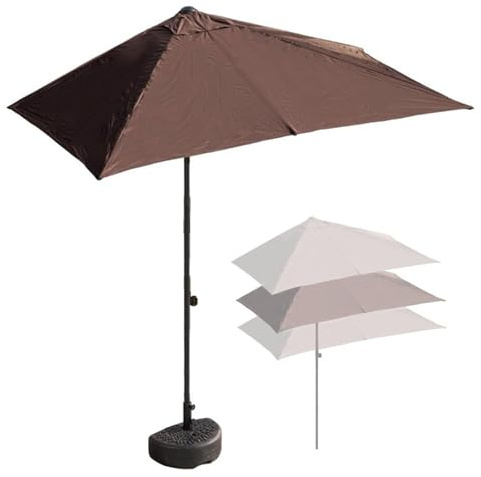 YySXIQ Outdoor Half Garden Umbrella With Adjustable Height & Waterproof - Heavy Duty Offset Umbrella For Balcony Patio Market Courtyard | Sand Base (Coffee)