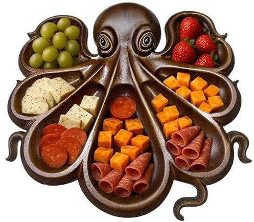 CGTQROVR Plateau de charcuterie, poulpe sur le thème du plateau de service sur le thème l'océan nouveauté en bois.