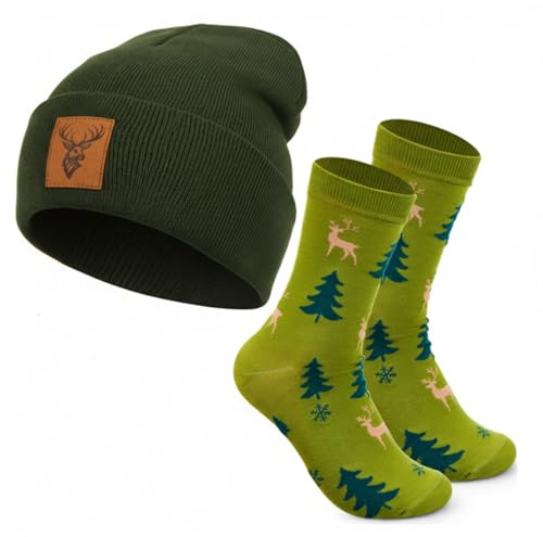 Jadive Cadeaux Chasseurs Bonnet en Tricot Cerf Chaussettes Chapeau d'hiver Vêtements Accessoires Chasse(Style Frais)