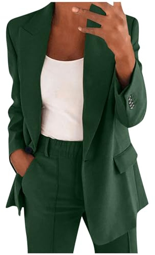 Generisch Elegante traje de mujer de dos piezas para ocasiones formales de negocios, con chaqueta larga y pantalones a juego, verde, XL