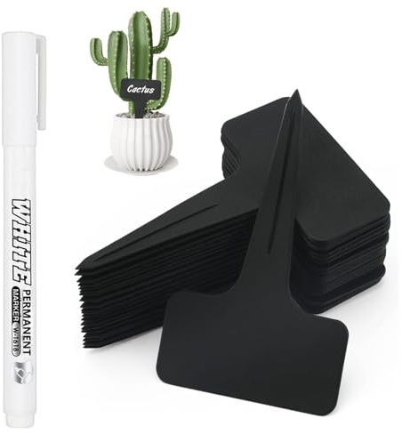 JOVYTH 80 Pezzi Etichette per Piante, Resistente alle Intemperie, con Pennarello con Punta Doppia, Etichette Orto, Etichette per Piante da Esterno (6 x 10 cm) (Nero)