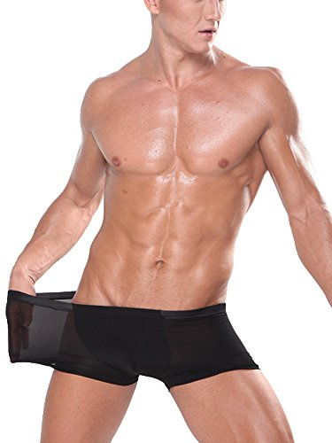 WANYING Glace Soie Sexy Taille Basse Boxer pour Homme Lisse Mince Respirant Basique - Noir Taille M