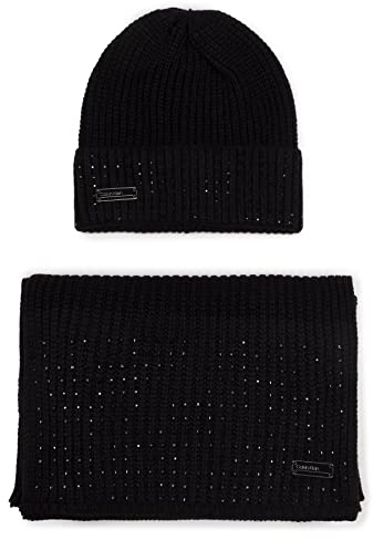 Calvin Klein Damen K60k606091 Mütze, Schal & Handschuh-Set, Schwarz (Black Bds), One size (Herstellergröße: OS)
