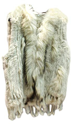 KAISHIN Gilet in Vera Pelliccia di Coniglio Lavorati a Maglia alla Moda per Donna Gilet con Collo in Pelliccia di Procione Casual per Tutte Le Partite (Beige, M: IT 44-46)