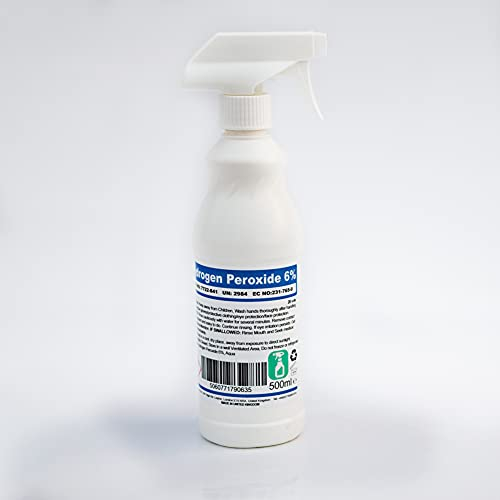 Hydrogen Peroxide 6% 20 Vols. 50ml 500ml 1L 5L Litre for Cleaning Disinfecting Bleaching (500ml spray)