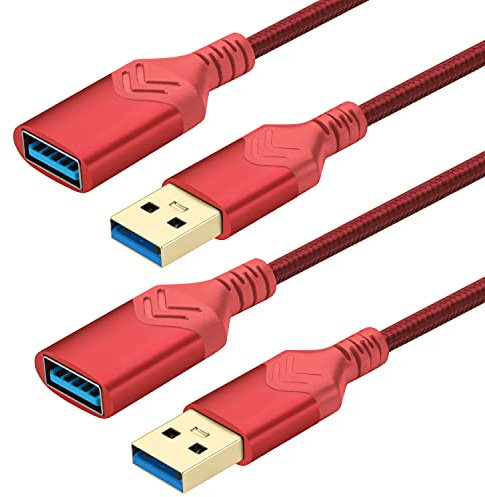 Cavo di prolunga USB 3.0, [confezione da 2] Cavo di prolunga da USB maschio a femmina ad alta velocità per Playstation/Xbox/unità flash/lettore di schede/disco rigido/tastiera/scanner (1,5m, Rosso)