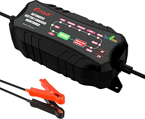 4Amp Autobatterie Ladegerät,Tröpfchenladegerät 6V12V/24V Smart KFZ Batterieladegerät, geeignet für Auto LKW Motorrad Rasenmäher Boot Marine Batterien,AGM,Gel,lifep04(LED Indicator 6V 12V)