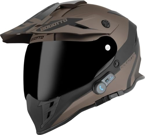 Bogotto H331 BT Tour Evo Bluetooth Casque d’Enduro, Schwarz Matt/Braun, L