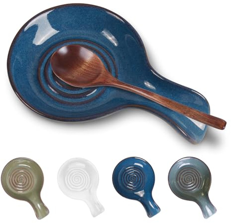 JINIHFW Spoon Rest for Kitchen, Ceramic Spoon Holder for Stove Top, Cooking Spoon Holder,Heat Resistant Utensil Rest for Countertop, Dishwasher Safe, Blue (1 pcs)