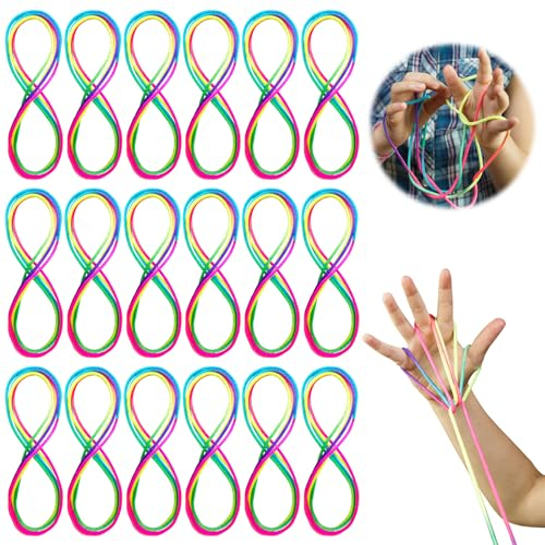 MILIAFLICK 18 Stück Fingertwist,Flexibles Fingerspiel für Kinder,Fingertwist Kinder,Regenbogen Fingerspiel,Rainbow Rope,Fadenspiel Mitbringsel,Kindergeschenke Seil Faden Lernspielzeug Fadenspiele