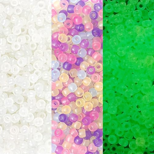 uvoau 1 000 st ponnypärlor armband 8 mm regnbåge plast tunna ponny pärlor för halsband, hårpärlor för flätor, nyckelring, smyckestillverkning (UV-pärlor/glöd i mörkret)