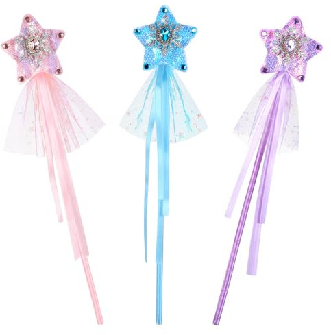 Abeillo 3 Stück Schneeflocken Glitzer Zauberstab,Prinzessin Schneeflocken-Zauberstab,Fee Magic Wand für Kinder,Weihnachten Halloween Geburtstagsfeier Dekoration für Mädchen