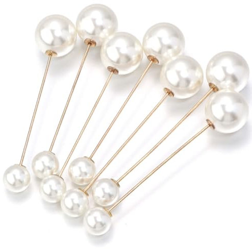 Wisafory 10 Stück Broschennadeln mit künstlichen Perlen Damen Brosche Nadel Doppel-perlen-broschen-sicherheitsnadel-Pullover Damen Perlen-Kragen-Pins für Mädchen Kleidung Dekoration Gold 73mm