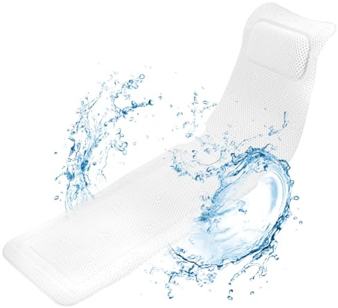 Alfombrilla de almohada de cuerpo completo para bañera de spa con 30 ventosas antideslizantes de cuerpo completo, cojín de colchón de baño de secado rápido, almohada de baño para soporte de cuello,