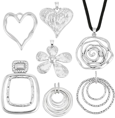 AHANDMAKER Set di 7 collane bohémien, 7 stili tibetani, ciondoli grandi, collana lunga amore/rosa/fiore, ciondolo lega pelle per San Valentino