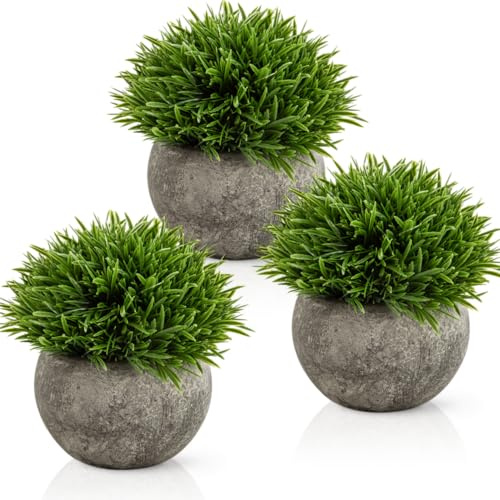 PASCH® 3er Set Kunstpflanzen wie echt (13cm) in Naturfasertöpfen | Dekoration Wohnzimmer, Küche, Schlafzimmer, Flur, Tisch, Fensterbank, Büro, Bad Deko | Kunstpflanzen im Topf